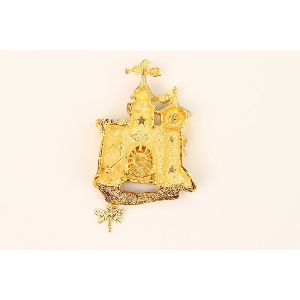 Kirks Folly Vintage Castle Pin Brooch Drawbridge Crystal Brushed Gold NOS BOX - Picture 11 of 12